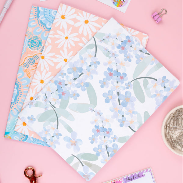 Premium Lined Notebook Set in 3 Designs - Waterways, Floral Muse and Daisy Dream
